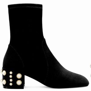 Stuart Weitzman Black Heeled Boots with Pearl Embellishments/ never been used